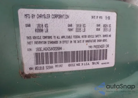 1998 Dodge Stratus из США, поврежденный, VIN 1B3EJ46X2WN322604